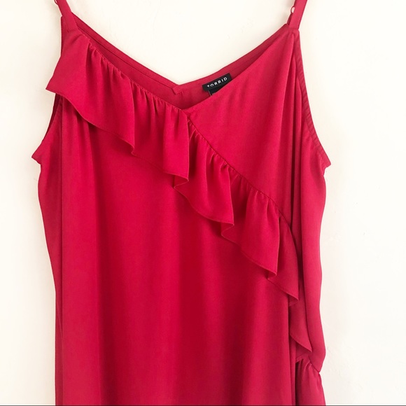Torrid Red Georgette Asymmetrical Ruffle Cami Top - Picture 6 of 8